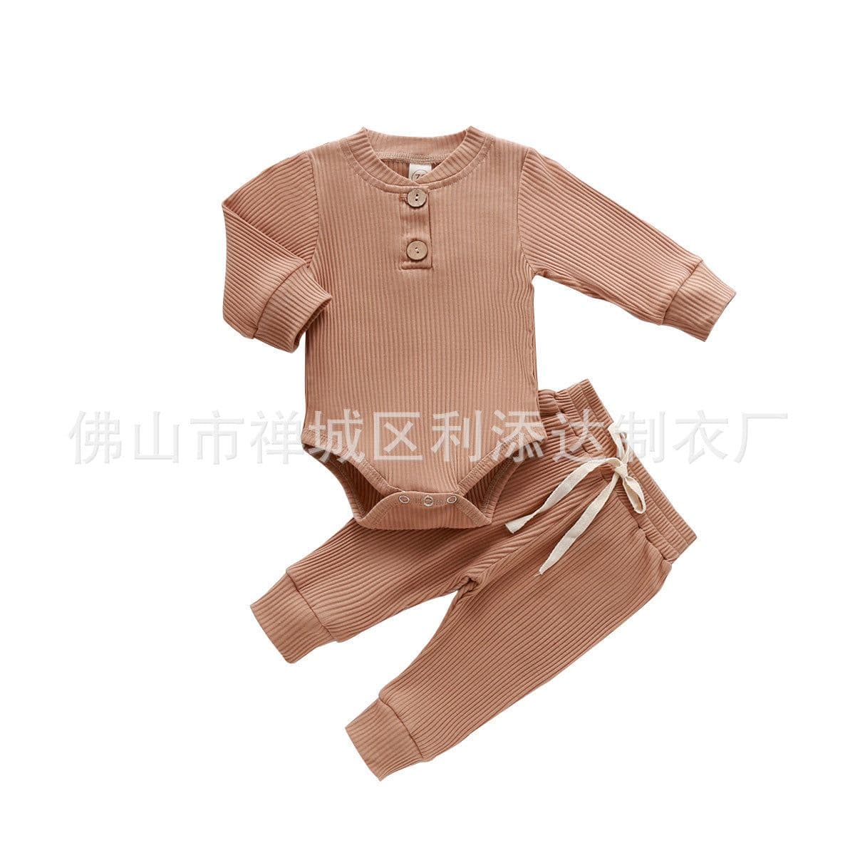 image-Baby Romper Long Sleeve Cotton Two-Piece Suit Brown Unisex 60cm