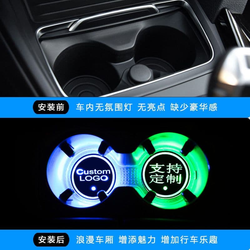 image-LED Car Cup Holder Coaster RGB Light USB Powered Non-Slip PVC