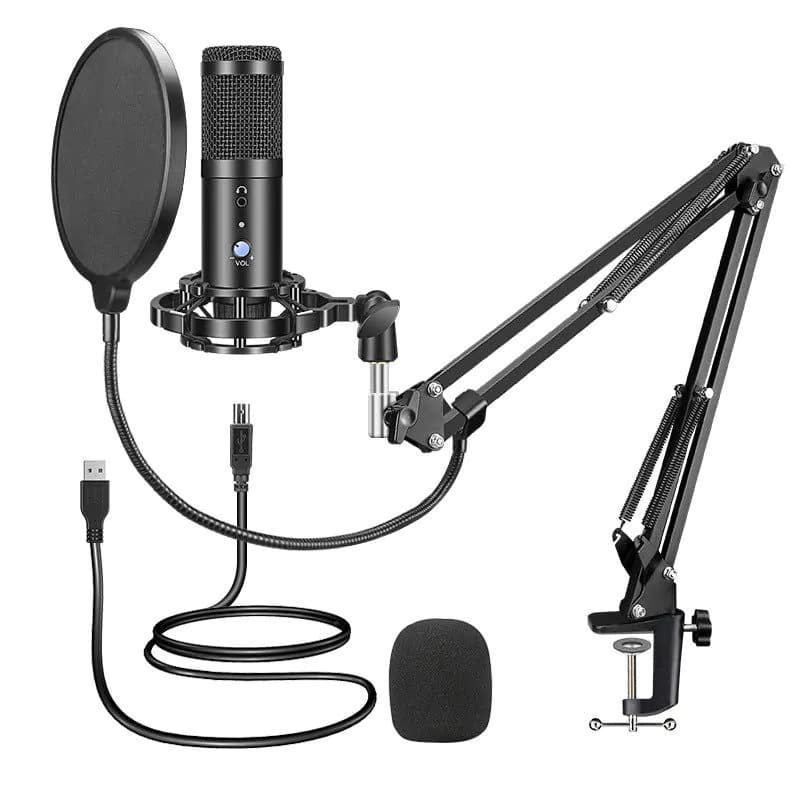 image-USB Condenser Microphone Set AK-5 with Volume Control & Monitoring