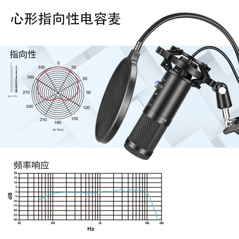 image-USB Condenser Microphone Set AK-5 with Volume Control & Monitoring