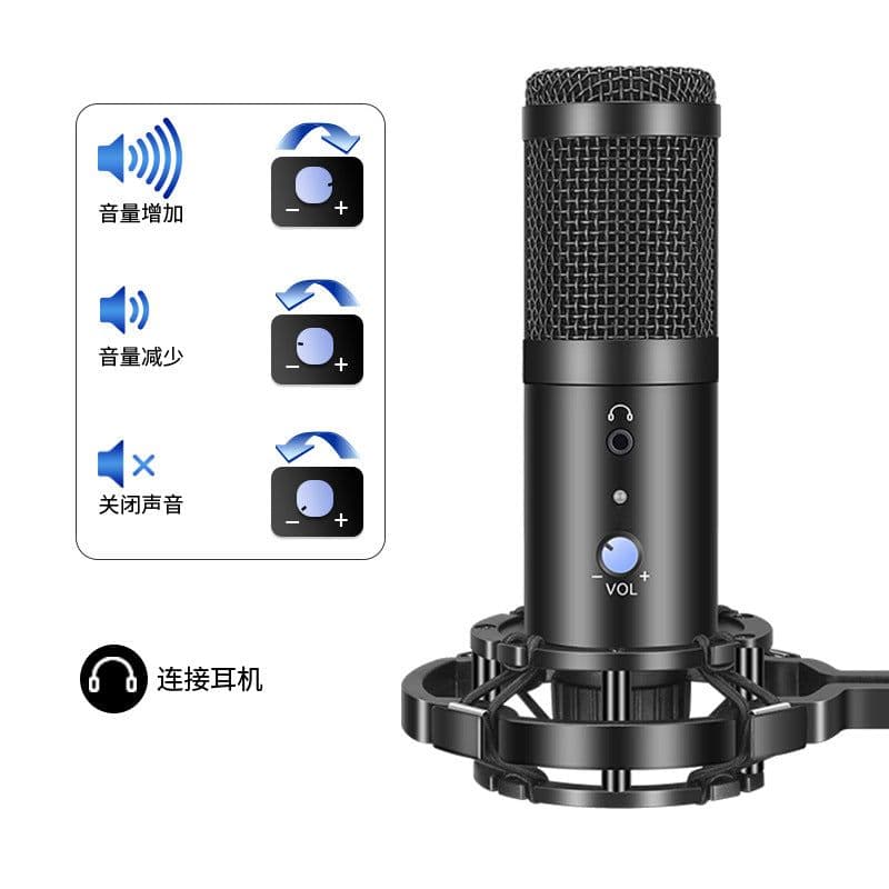 image-USB Condenser Microphone Set AK-5 with Volume Control & Monitoring