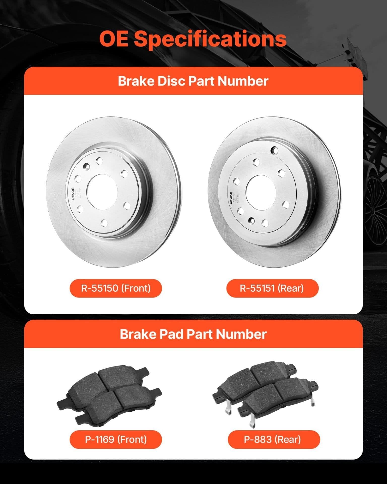 image-VEVOR Front & Rear Brake Kit Compatible with 2008-2017 Buick Enclave, 2009-2017 Chevrolet Traverse/2007-2010 Saturn Outlook, 2007-2016 GMC Acadia/2017 GMC Acadia Limited, Hollow Brake Rotors Pads Kit