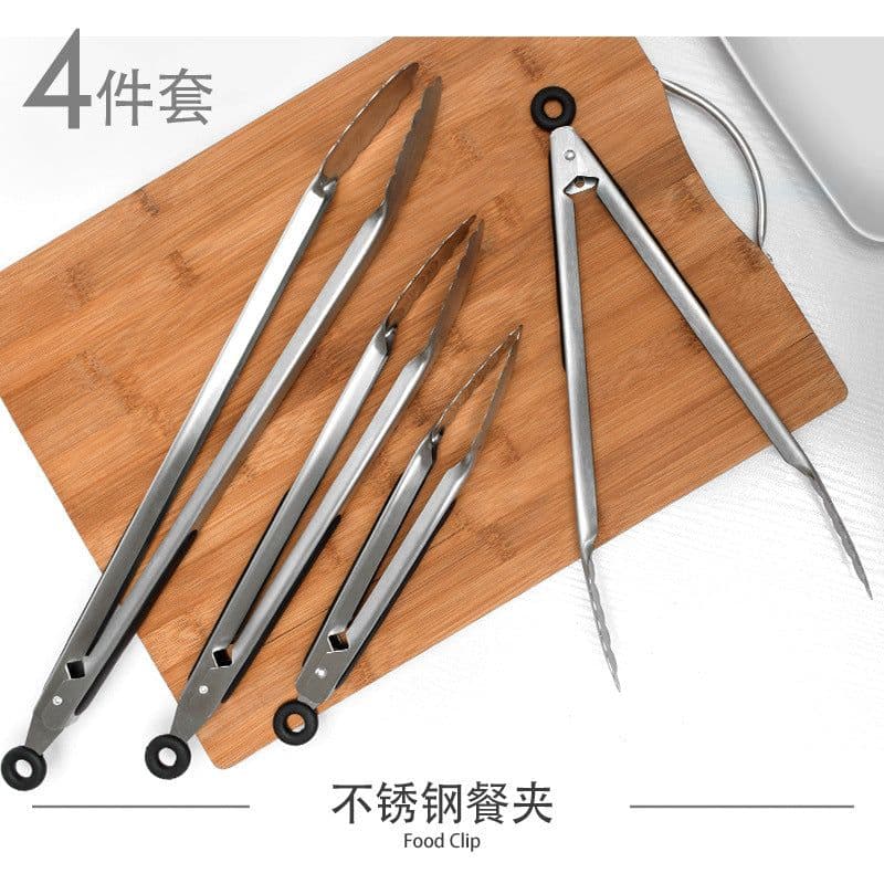 image-Stainless Steel Silicone Kitchen Food Tongs