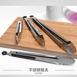 image-Stainless Steel Silicone Kitchen Food Tongs