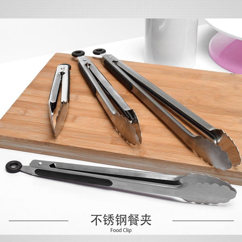 image-Stainless Steel Silicone Kitchen Food Tongs