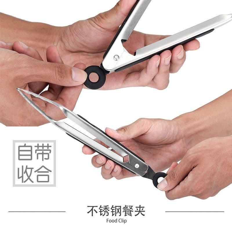 image-Stainless Steel Silicone Kitchen Food Tongs