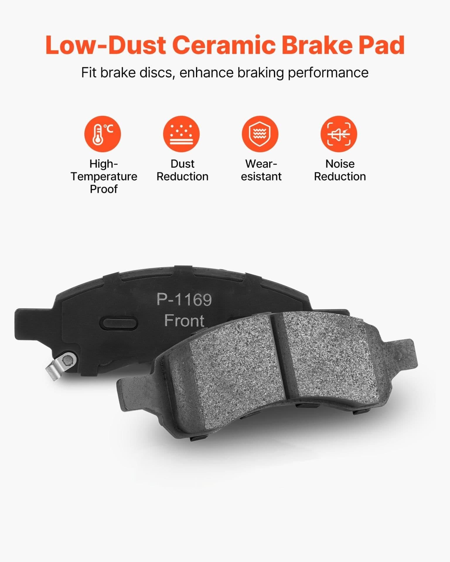 image-VEVOR Front & Rear Brake Kit Compatible with 2008-2017 Buick Enclave, 2009-2017 Chevrolet Traverse/2007-2010 Saturn Outlook, 2007-2016 GMC Acadia/2017 GMC Acadia Limited, Hollow Brake Rotors Pads Kit