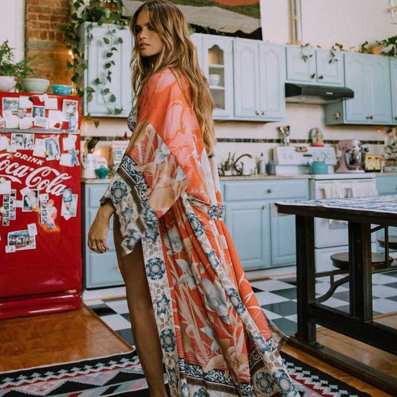 image-Women's Floral Chiffon Kimono Cardigan Swimsuit Cover Up