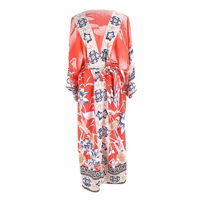 image-Women's Floral Chiffon Kimono Cardigan Swimsuit Cover Up