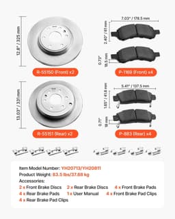 image-VEVOR Front & Rear Brake Kit Compatible with 2008-2017 Buick Enclave, 2009-2017 Chevrolet Traverse/2007-2010 Saturn Outlook, 2007-2016 GMC Acadia/2017 GMC Acadia Limited, Hollow Brake Rotors Pads Kit