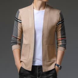 image-Shepherd Sheep Men's Slim Fit Cardigan Sweater Stand Collar Camel