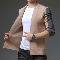 image-Shepherd Sheep Men's Slim Fit Cardigan Sweater Stand Collar Camel