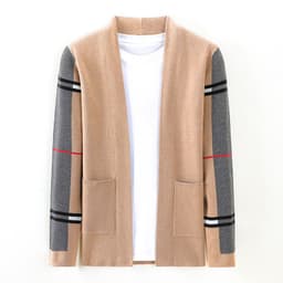 image-Shepherd Sheep Men's Slim Fit Cardigan Sweater Stand Collar Camel