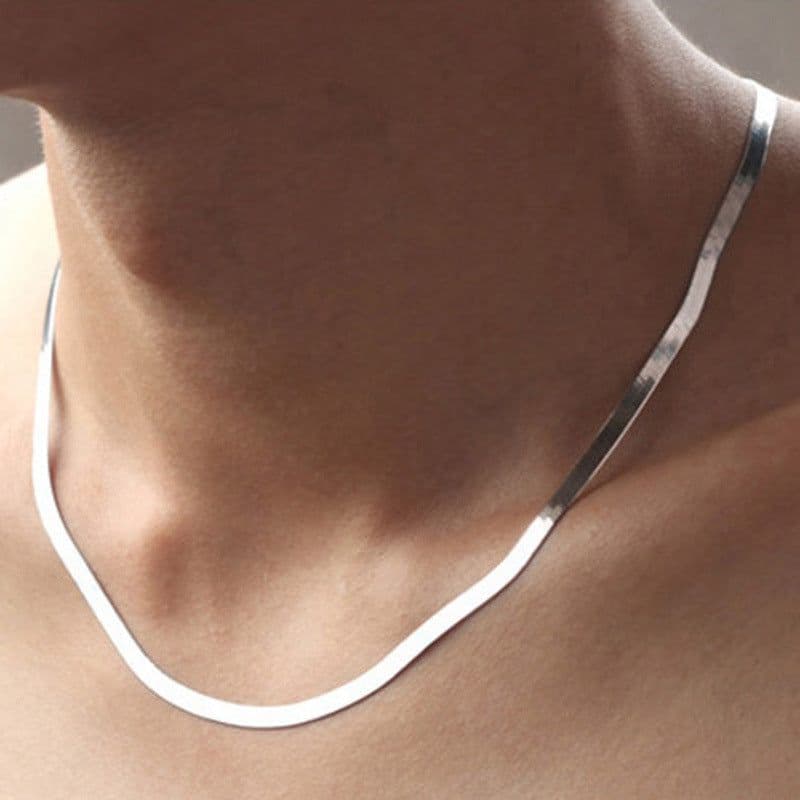 image-Silver Plated Blade Chain Necklace 55cm Geometric Style Unisex