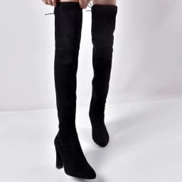 image-Women's Pointed Toe Over-the-Knee Suede Boots Thick Heel Side Zipper