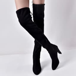 image-Women's Pointed Toe Over-the-Knee Suede Boots Thick Heel Side Zipper