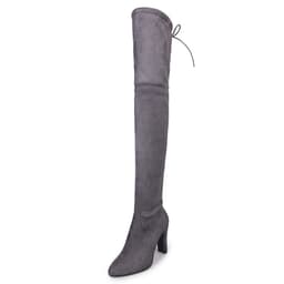 image-Women's Pointed Toe Over-the-Knee Suede Boots Thick Heel Side Zipper