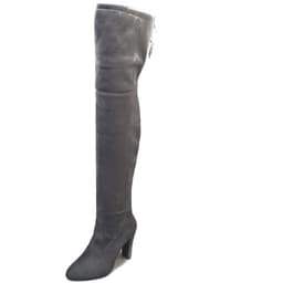 image-Women's Pointed Toe Over-the-Knee Suede Boots Thick Heel Side Zipper