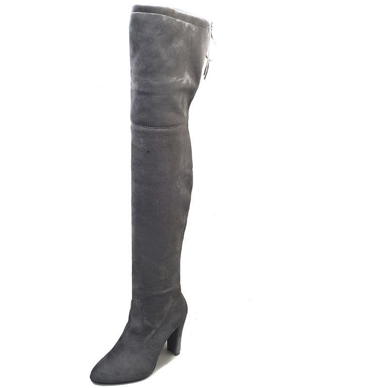 image-Women's Pointed Toe Over-the-Knee Suede Boots Thick Heel Side Zipper