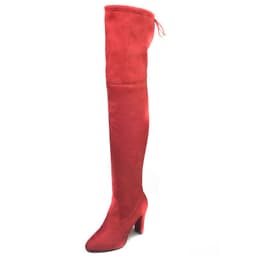 image-Women's Pointed Toe Over-the-Knee Suede Boots Thick Heel Side Zipper