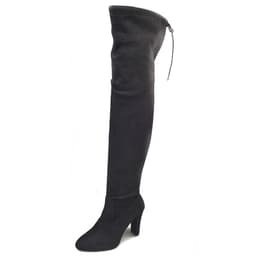image-Women's Pointed Toe Over-the-Knee Suede Boots Thick Heel Side Zipper