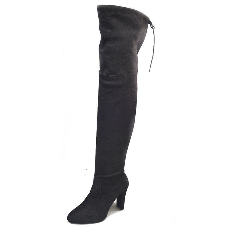 image-Women's Pointed Toe Over-the-Knee Suede Boots Thick Heel Side Zipper