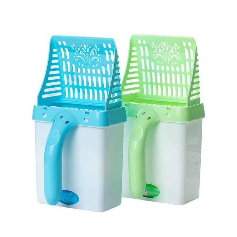 image-Pet Cat Litter Shovel with Bucket Set Plastic Gray Detachable