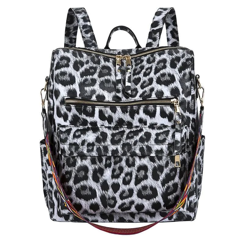 image-Women's PU Leopard Print Backpack Contrast Color School Bag