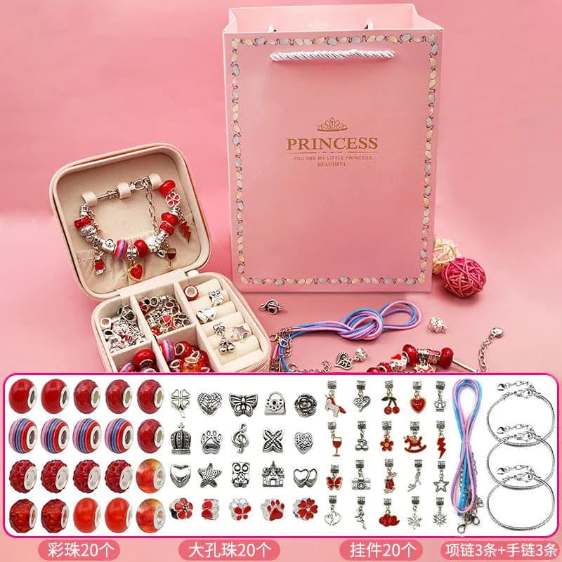 image-Children's DIY Bracelet Making Kit Gold 66 Piece Set