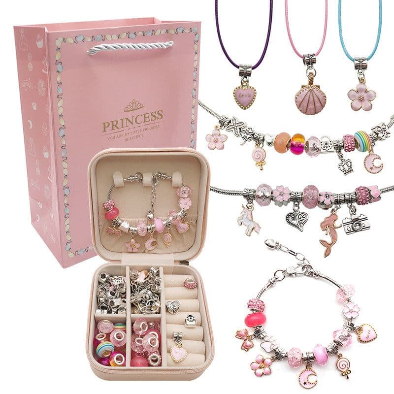 image-Children's DIY Bracelet Making Kit Gold 66 Piece Set