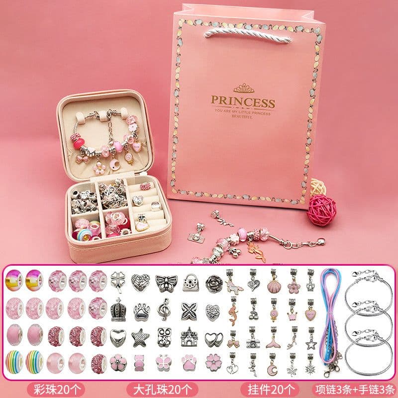 image-Children's DIY Bracelet Making Kit Gold 66 Piece Set
