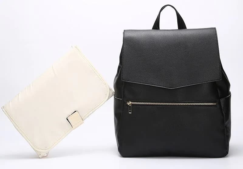 image-PU Leather Mommy Backpack Large Capacity Multifunctional Diaper Bag