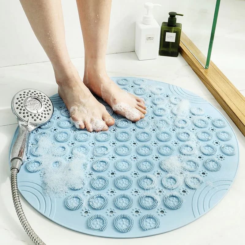 image-PVC Round Bathroom Non-Slip Shower Mat with Suction Cups 55cm