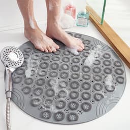image-PVC Round Bathroom Non-Slip Shower Mat with Suction Cups 55cm