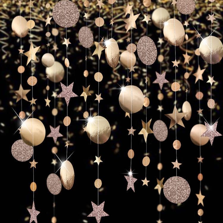 image-Kasa Decor Gold Silver Star Disc Paper Garland 4M Party Decoration