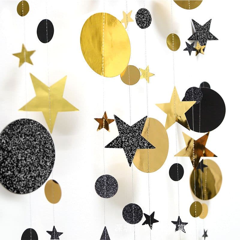 image-Kasa Decor Gold Silver Star Disc Paper Garland 4M Party Decoration