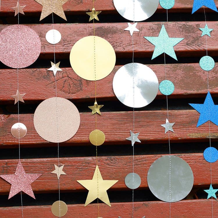 image-Kasa Decor Gold Silver Star Disc Paper Garland 4M Party Decoration