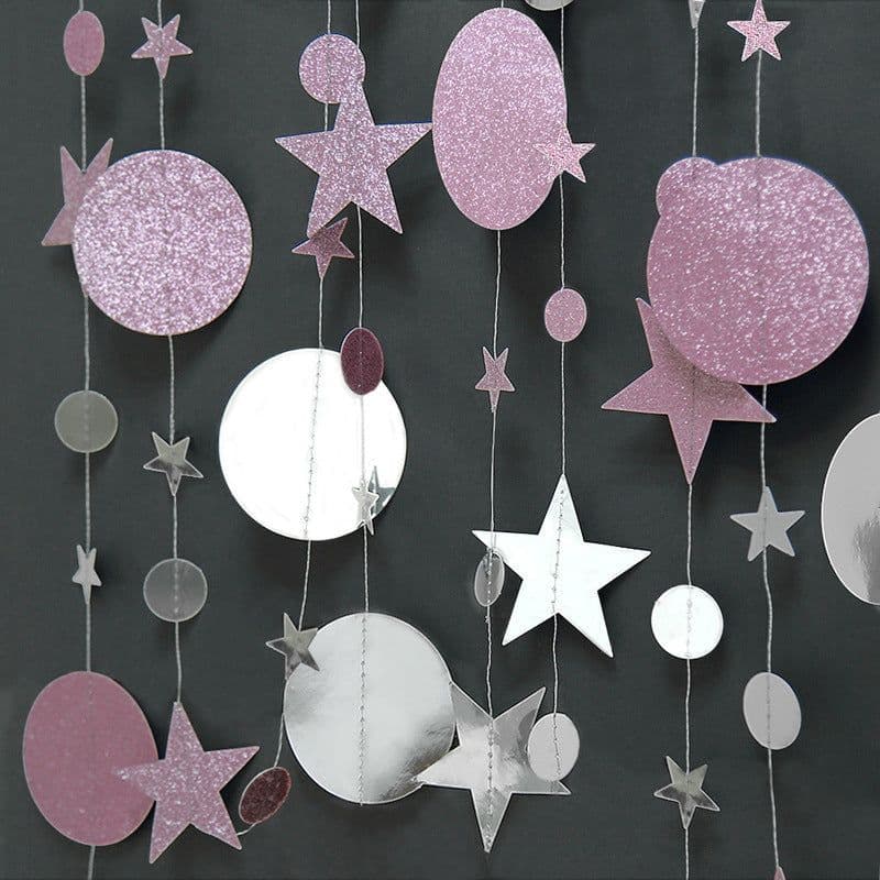 image-Kasa Decor Gold Silver Star Disc Paper Garland 4M Party Decoration