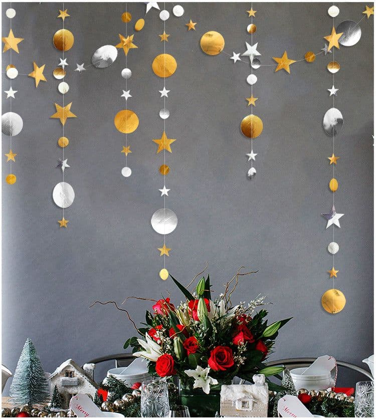 image-Kasa Decor Gold Silver Star Disc Paper Garland 4M Party Decoration