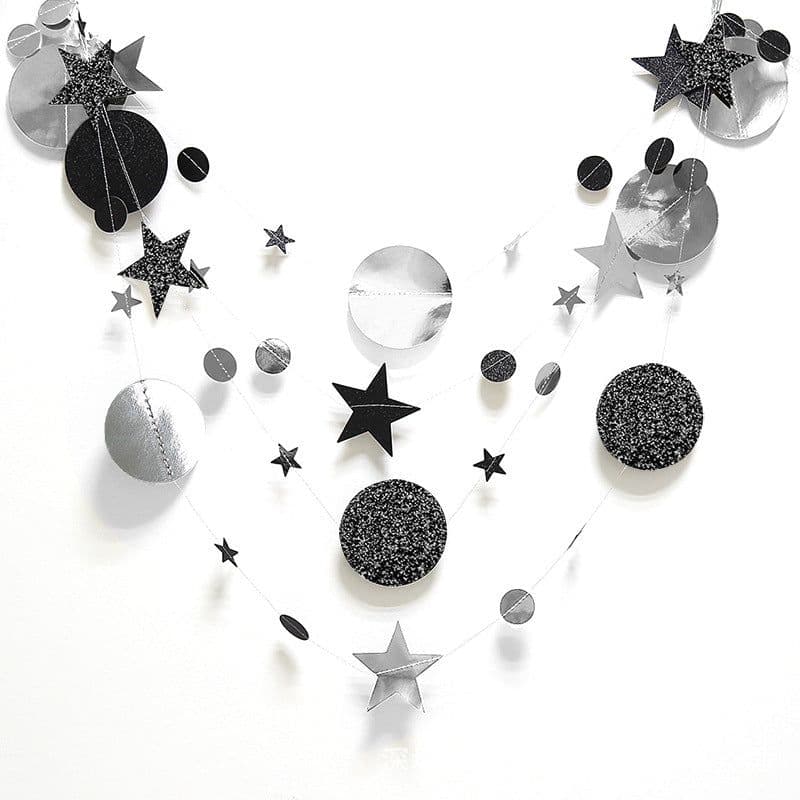 image-Kasa Decor Gold Silver Star Disc Paper Garland 4M Party Decoration