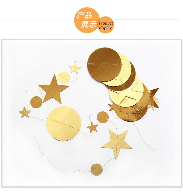 image-Kasa Decor Gold Silver Star Disc Paper Garland 4M Party Decoration