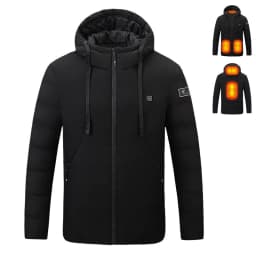 image-Men's Heated Jacket with 11 Zone Control - Hooded Winter Cotton Coat