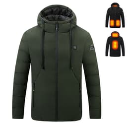 image-Men's Heated Jacket with 11 Zone Control - Hooded Winter Cotton Coat