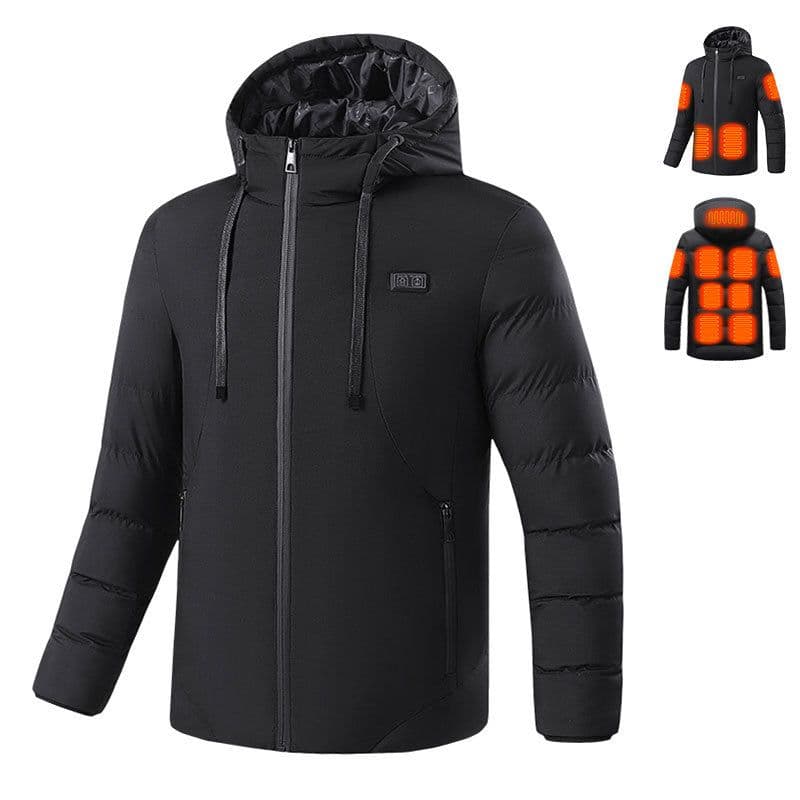 image-Men's Heated Jacket with 11 Zone Control - Hooded Winter Cotton Coat