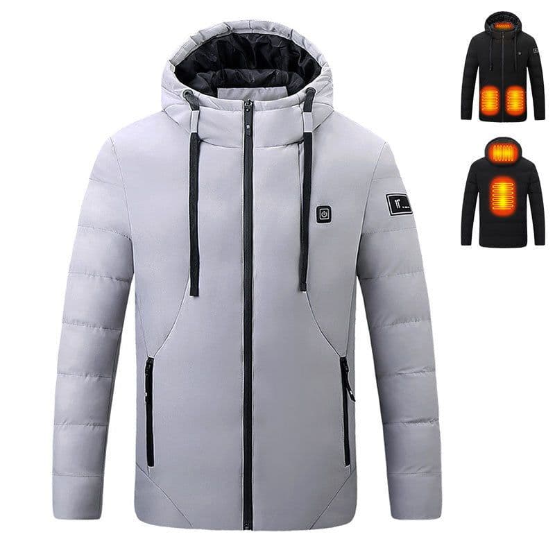 image-Men's Heated Jacket with 11 Zone Control - Hooded Winter Cotton Coat