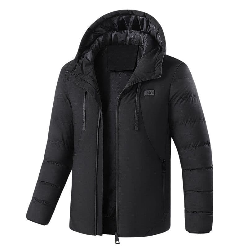 image-Men's Heated Jacket with 11 Zone Control - Hooded Winter Cotton Coat