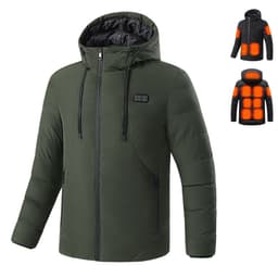 image-Men's Heated Jacket with 11 Zone Control - Hooded Winter Cotton Coat