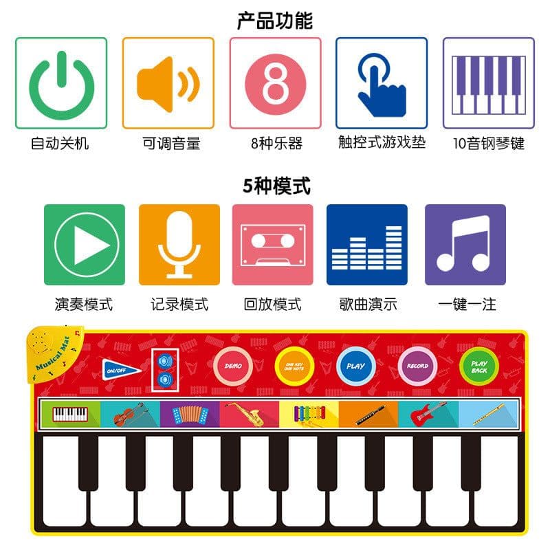 image-Coolplay Children's Piano Music Play Mat 148x60cm