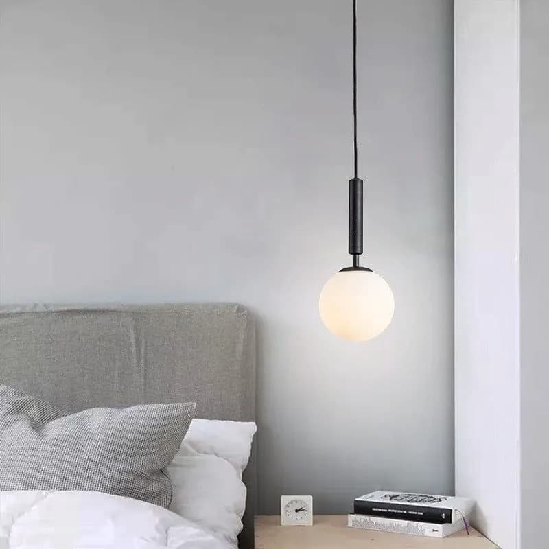 image-Nordic Glass Chandelier Single Head Aluminum Golden Bedroom Lamp