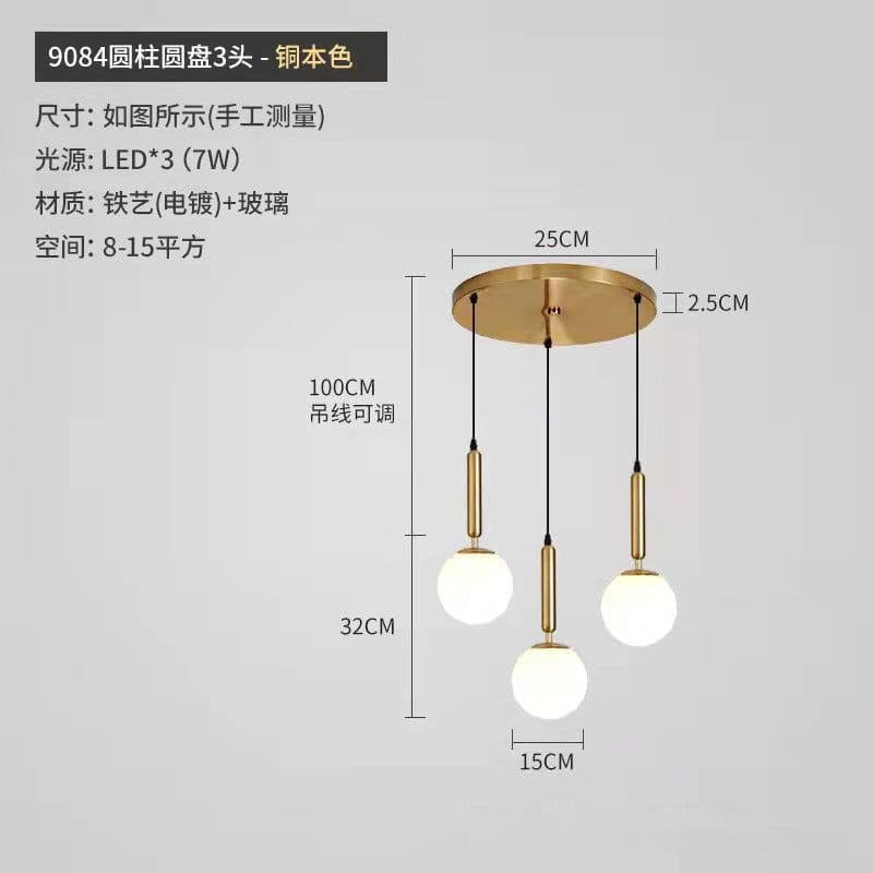 image-Nordic Glass Chandelier Single Head Aluminum Golden Bedroom Lamp